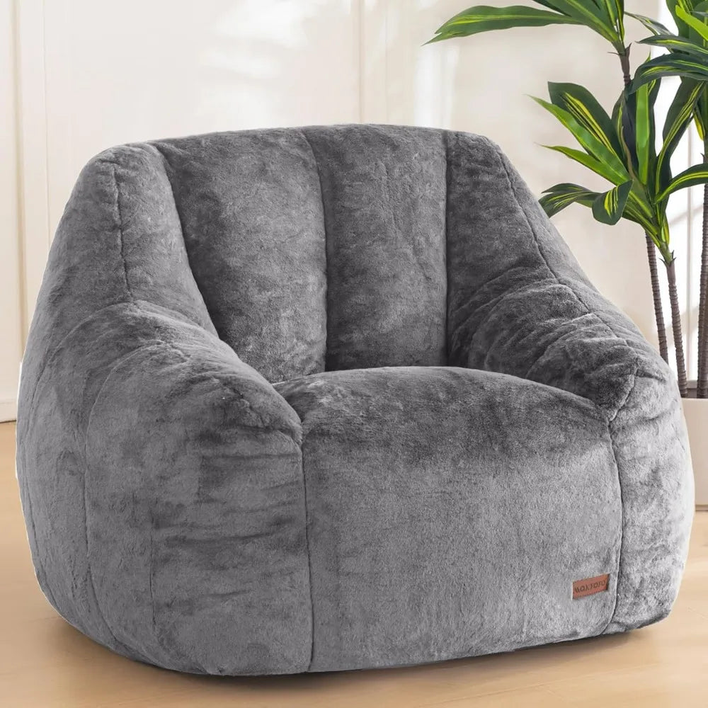 Comfy Bean Bag with Back Support, Faux Fur Chair for Adults and Kids