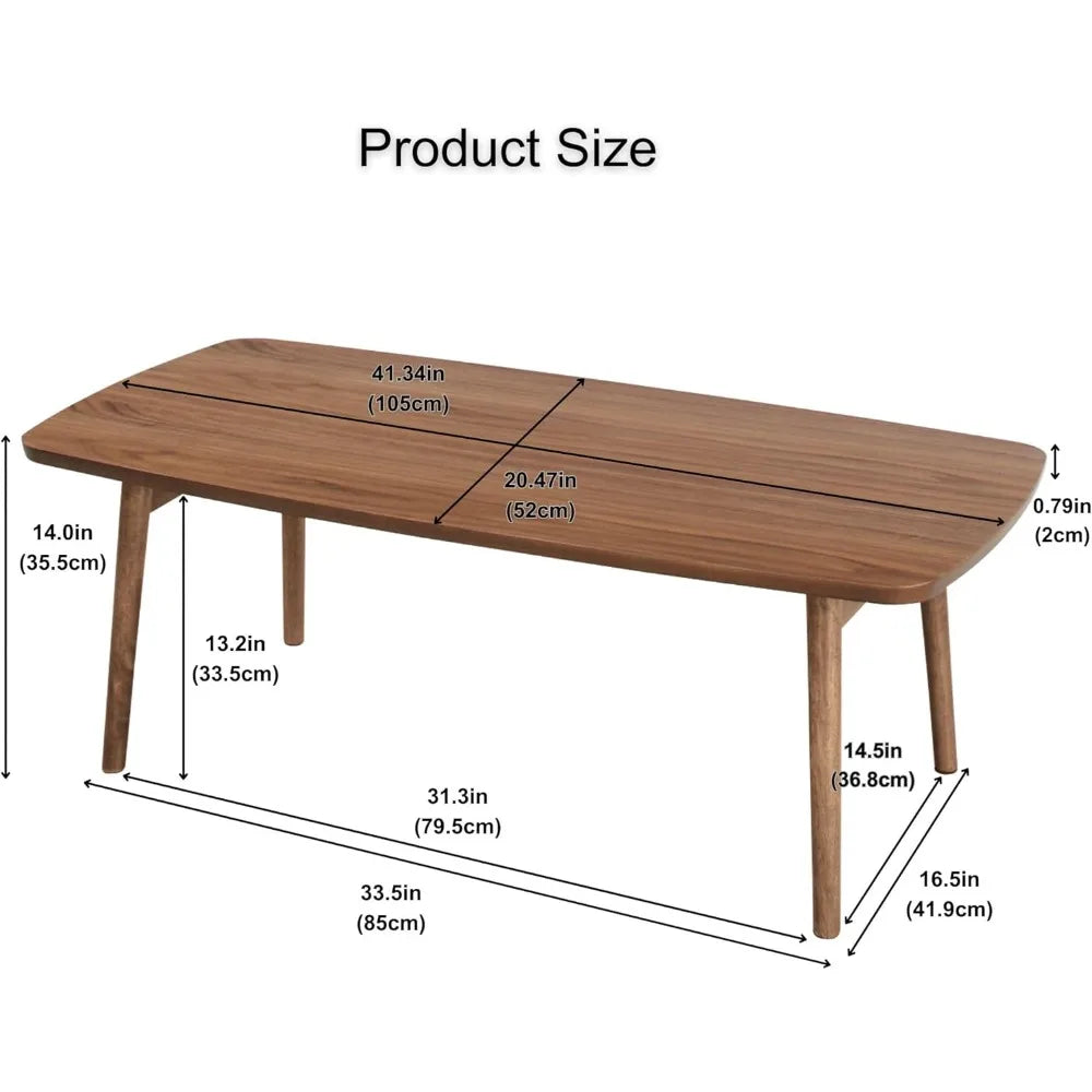 Folding Legs Table W41.3 x D20.5 x H14.0 Inches Natural Walnut and Rubber Wood Material Home and Living Coffee Table