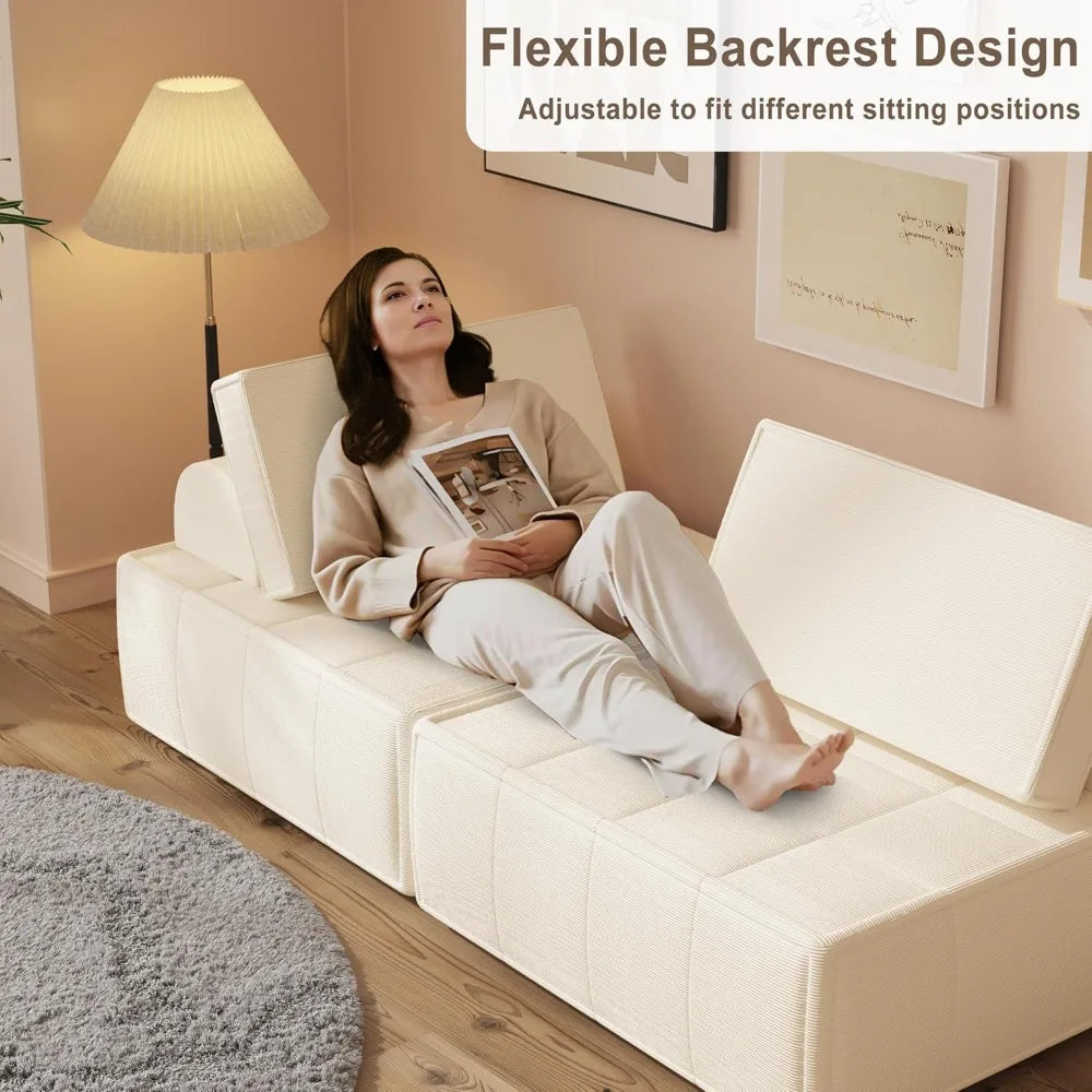 Modular Sectional Loveseat, 2-Piece Deep Seat Corduroy Lounge Sofa with Movable Cushions, Small Loveseat Couch for Living Room