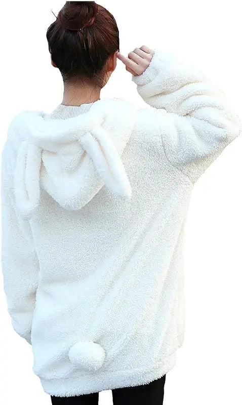Fluffy Kawaii Bunny/Bear Hoodie Ears&Tail Animal Top/ Cute Rabbit Zip Jacket Winter Women/ Girl Sweet Sweater Coat