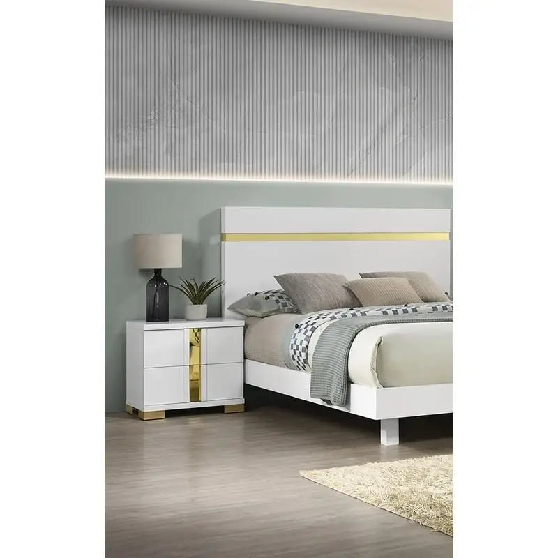Modern 3-Piece Bedroom Set, Full Size Bed with LED, 2 Nightstands, Mattress Ready Furniture, Acrylic Trim Design