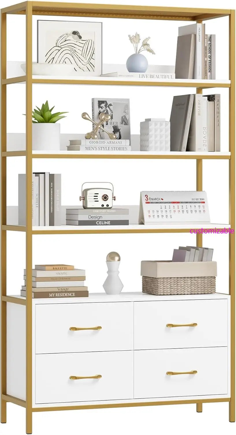 5-Tier Bookshelf with Drawers, 71" Tall Book Shelf with Storage, 35.4" Wide Industrial Etagere Bookcase, Modern Display Storage