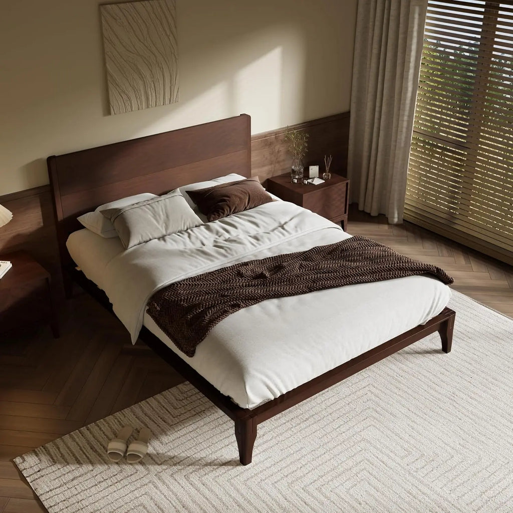 Full Size Bamboo Platform Bed, Mid-Century Modern