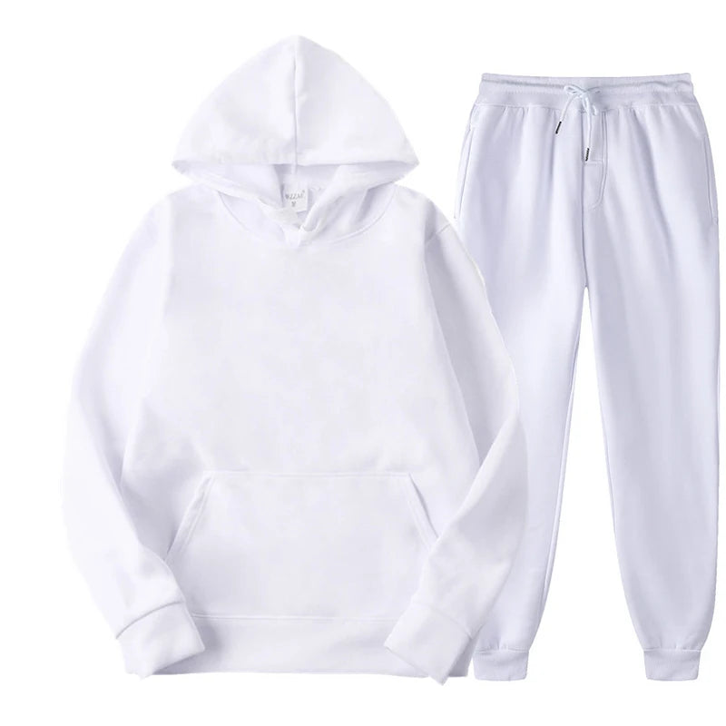 Men/ Women Tracksuit Hoodies/ Casual Solid Color /Thick Pullover and Long Pant 2-piece Set Men/Women Fleece Jogger Sports Suit