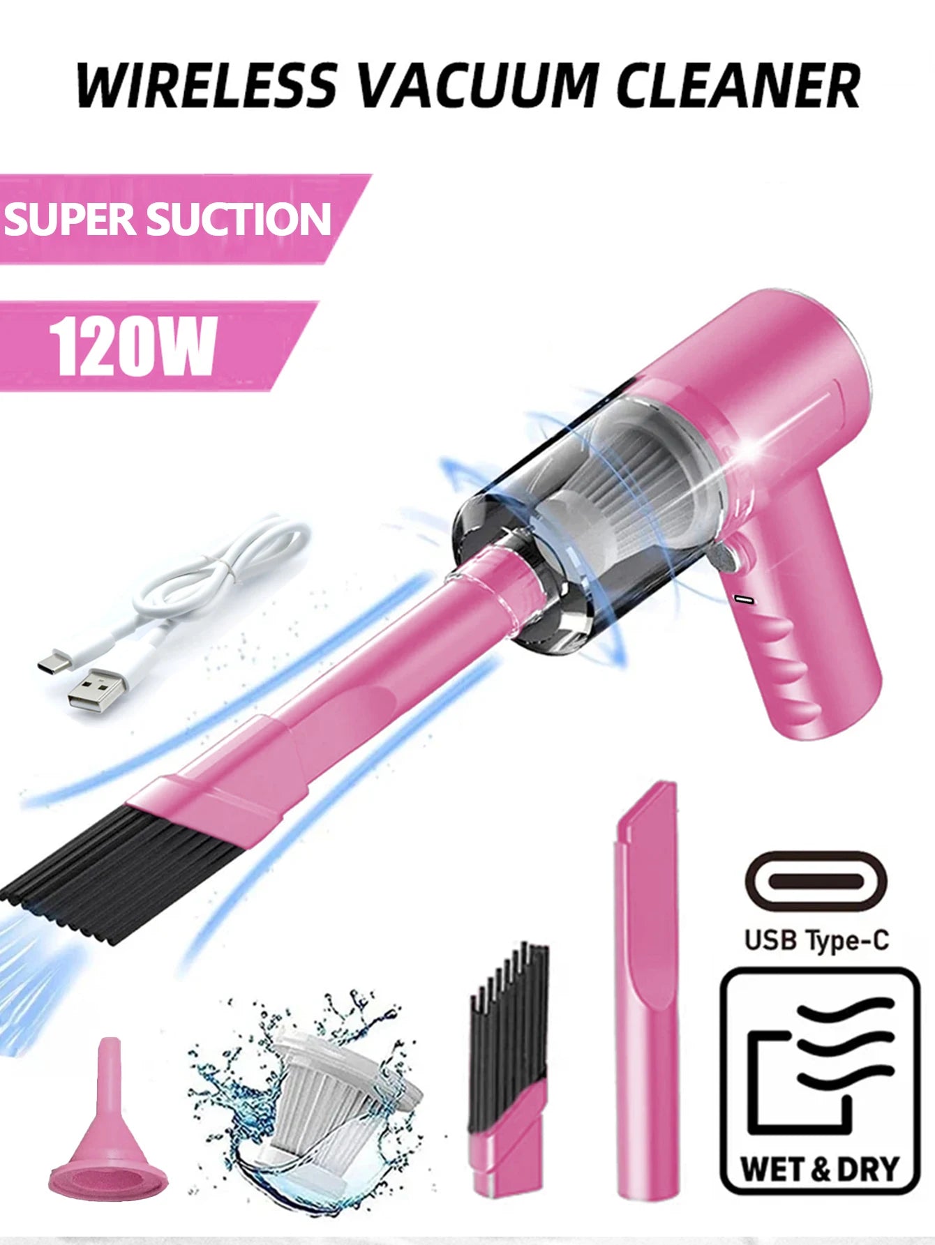 Wireless Hand Held Vehicle Vacuum/ Mini Vacuum Cleaner Super Suction Power/ Can Be Used for Car and Home Cleaning