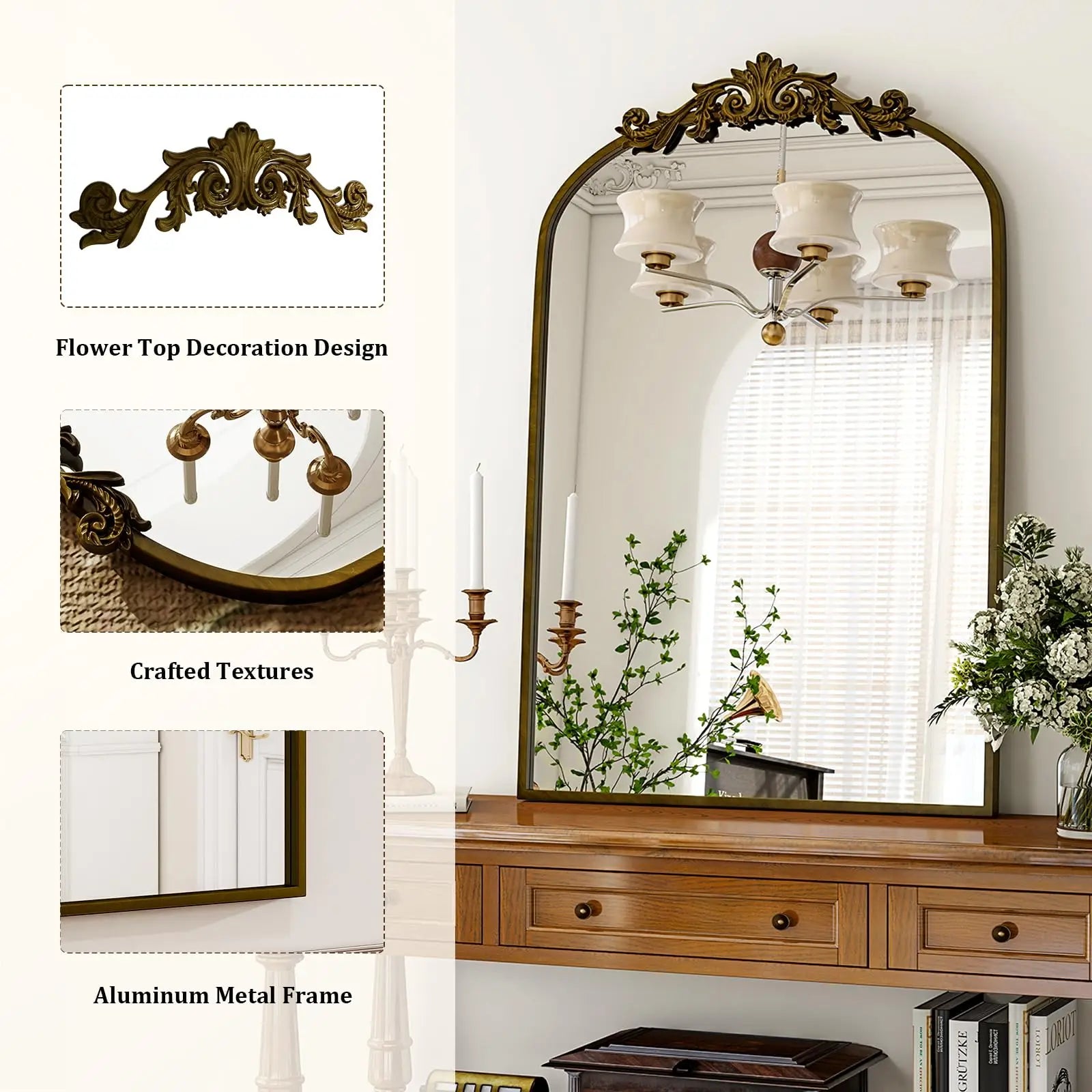 Vanity Wall Mirror Decorative Vintage Arch Bathroom Mirror