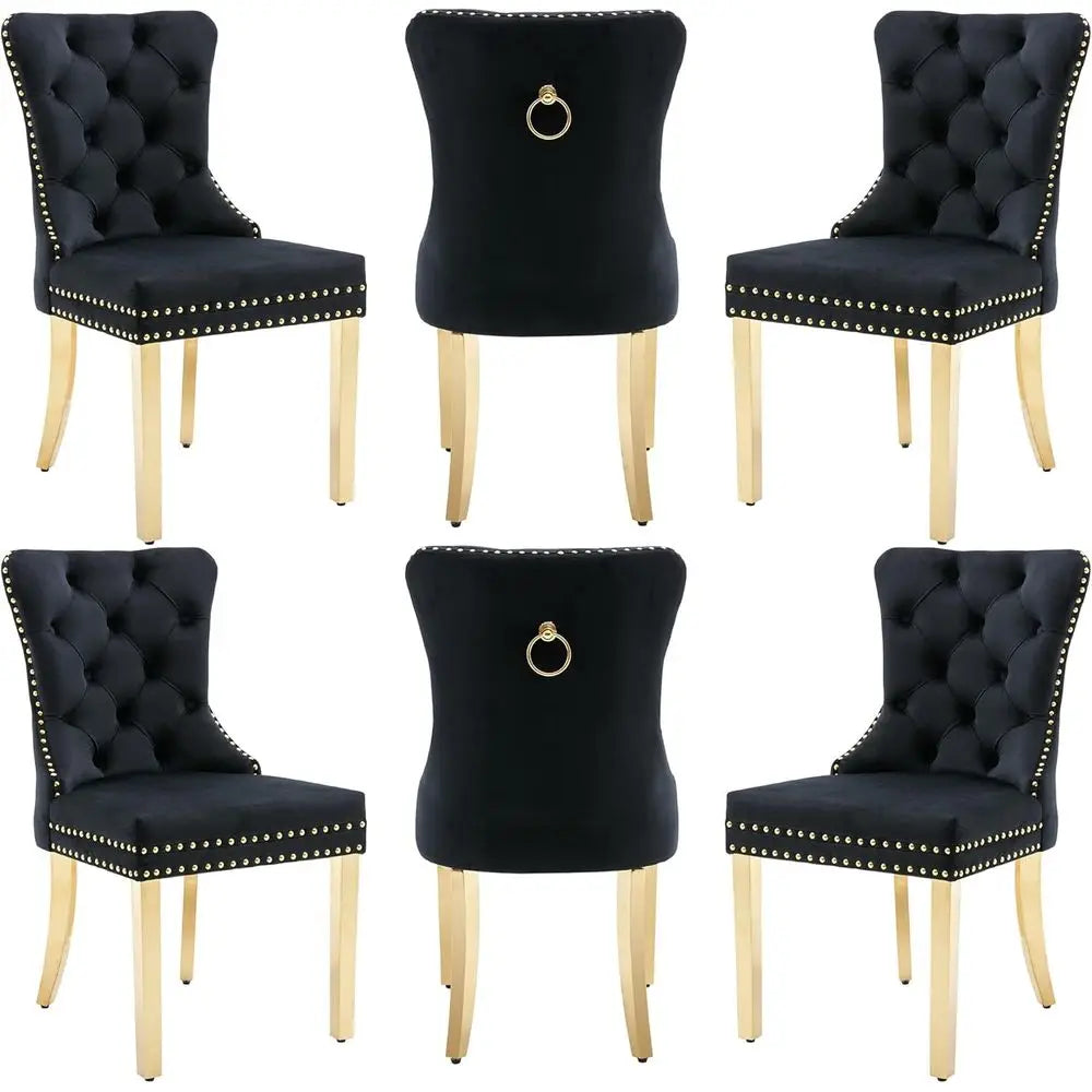 Velvet Dining Chairs Set of 6, Nikki Collection Dining Room Chairs with Golden Stainless Steel Legs and Pull Ring, Customized