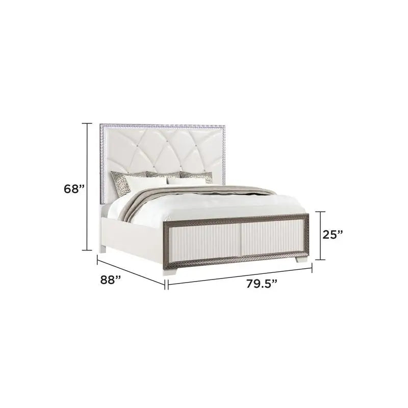 Contemporary King 5PC Bedroom Set with Diamond Accents, LED Lighting, and White Wood Finish