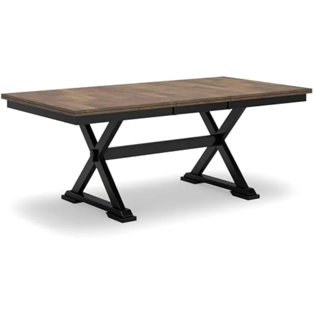 Farmhouse Dining Table with Built-in Butterfly Leaf Extension for 6-8 Seating, Black