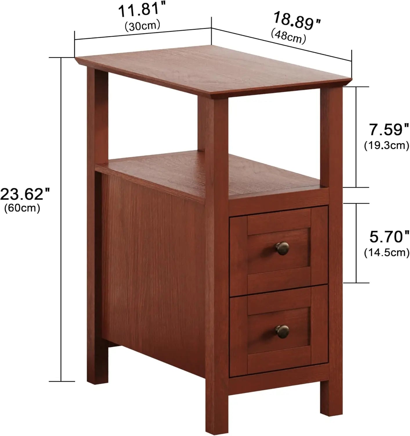 End Tables Living Room Set of 2, 3-Tier Narrow Nightstand with with 2 Drawers, Slim Bedside Tables for Living Room, Bedroom