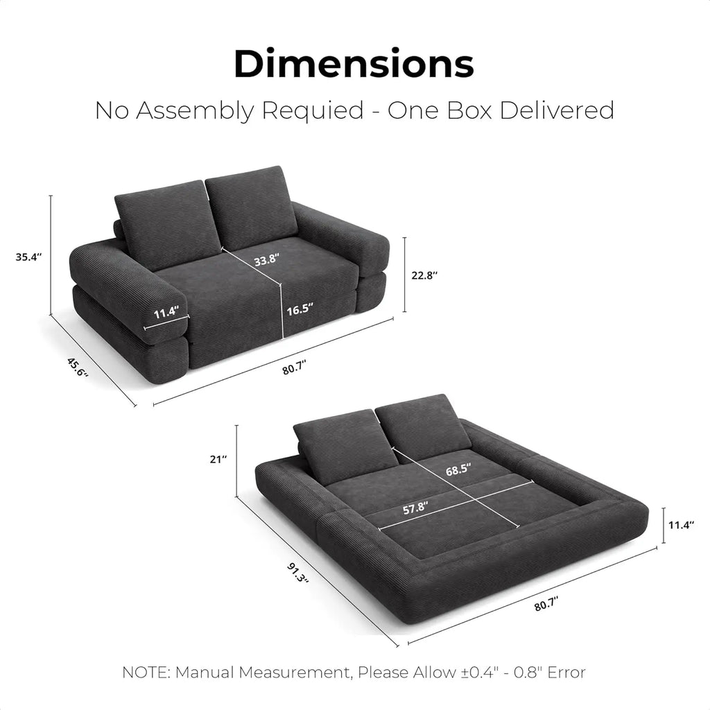 Convertible Sleeper Sofa Bed Floor Sofa 3-in-1 No Assembly, Foldable Mattress with Corduroy Upholstery Green, Dark Grey