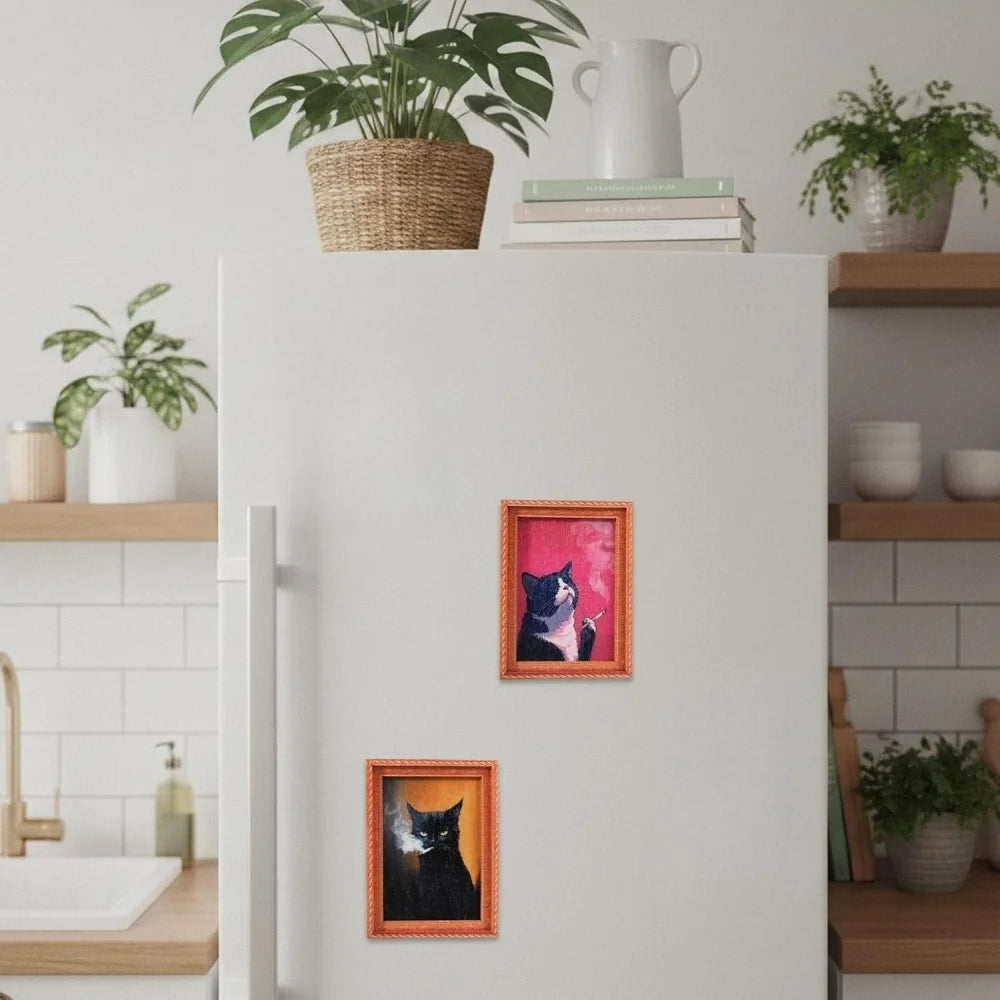 3D Funny Wooden Fridge Magnets Frame, Retro Cool Cat Magnetic Refrigerator/ Locker Magnet/ Photo Frames Holder for Home/ Kitchen/ Office Indoor/ Outdoor Decorations