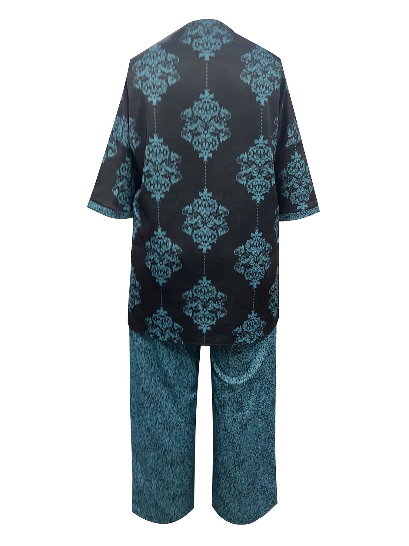 Plus - Size Casual Gem! Blue - Black Printed Set, Combines Comfort and Style