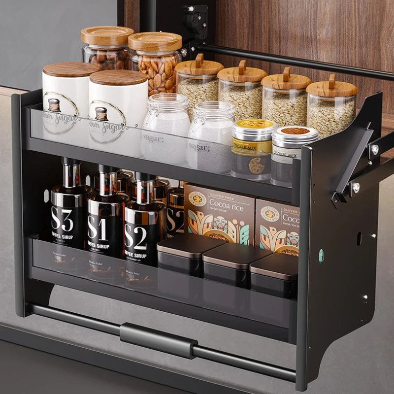 Kitchen Lifting Basket Cabinet Up and Down Buffer Open Door Kitchen Cabinet Storage Rack Seasoning Basket Kitchen Furniture
