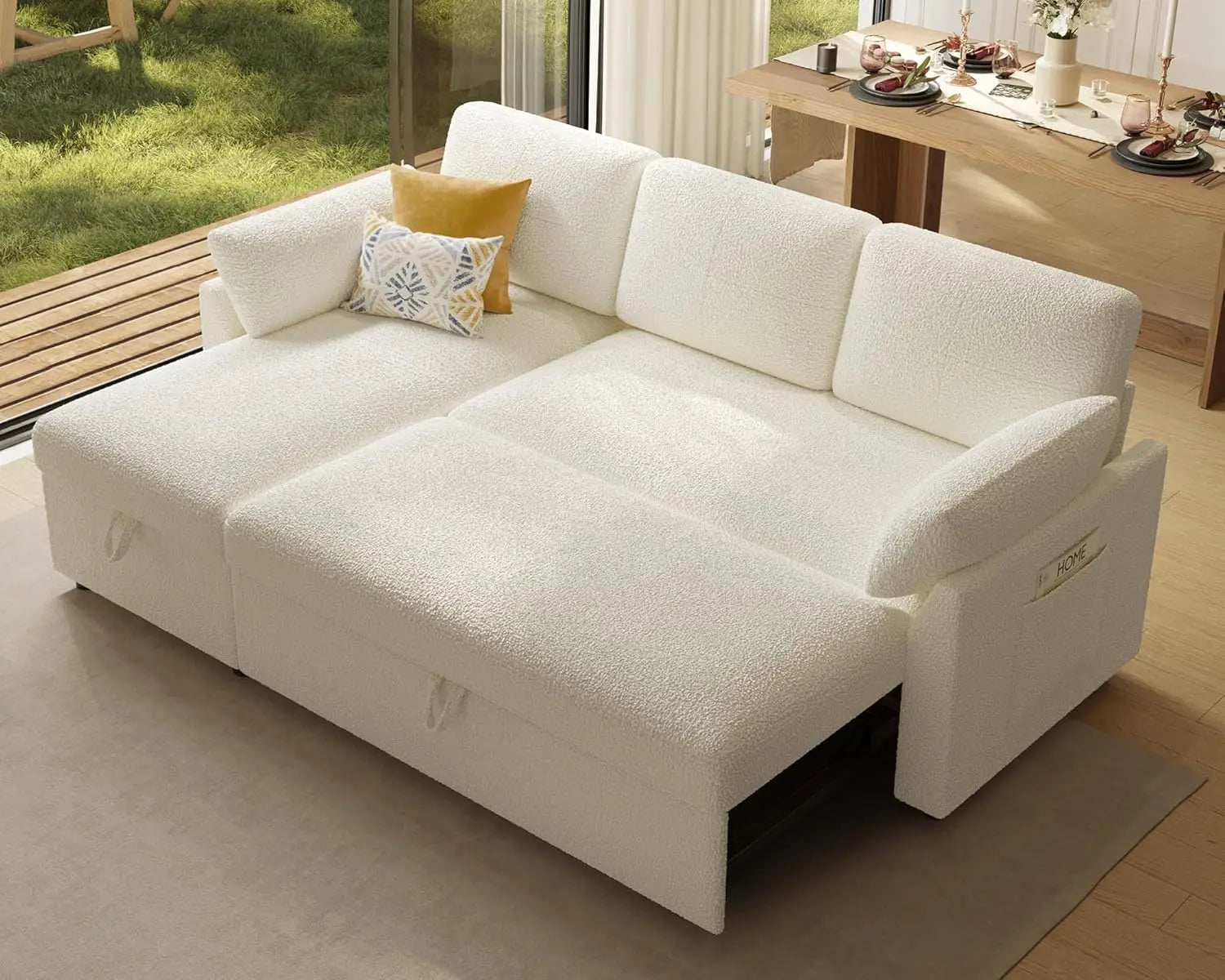 Sleeper Sofa, 2-in-1 Sofa Bed with Storage Chaise, Pull Out Sofa Couch for Living Room, Guest Room