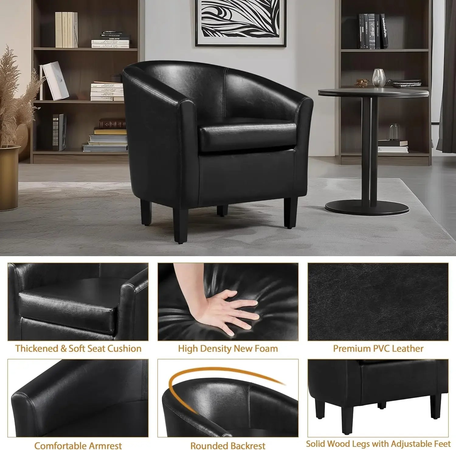 Barrel Chairs Set of 2, Faux Leather Club Chairs,PU Leather Accent Chairs, Waiting Room Chair with Soft Padded Seat for Bedroom
