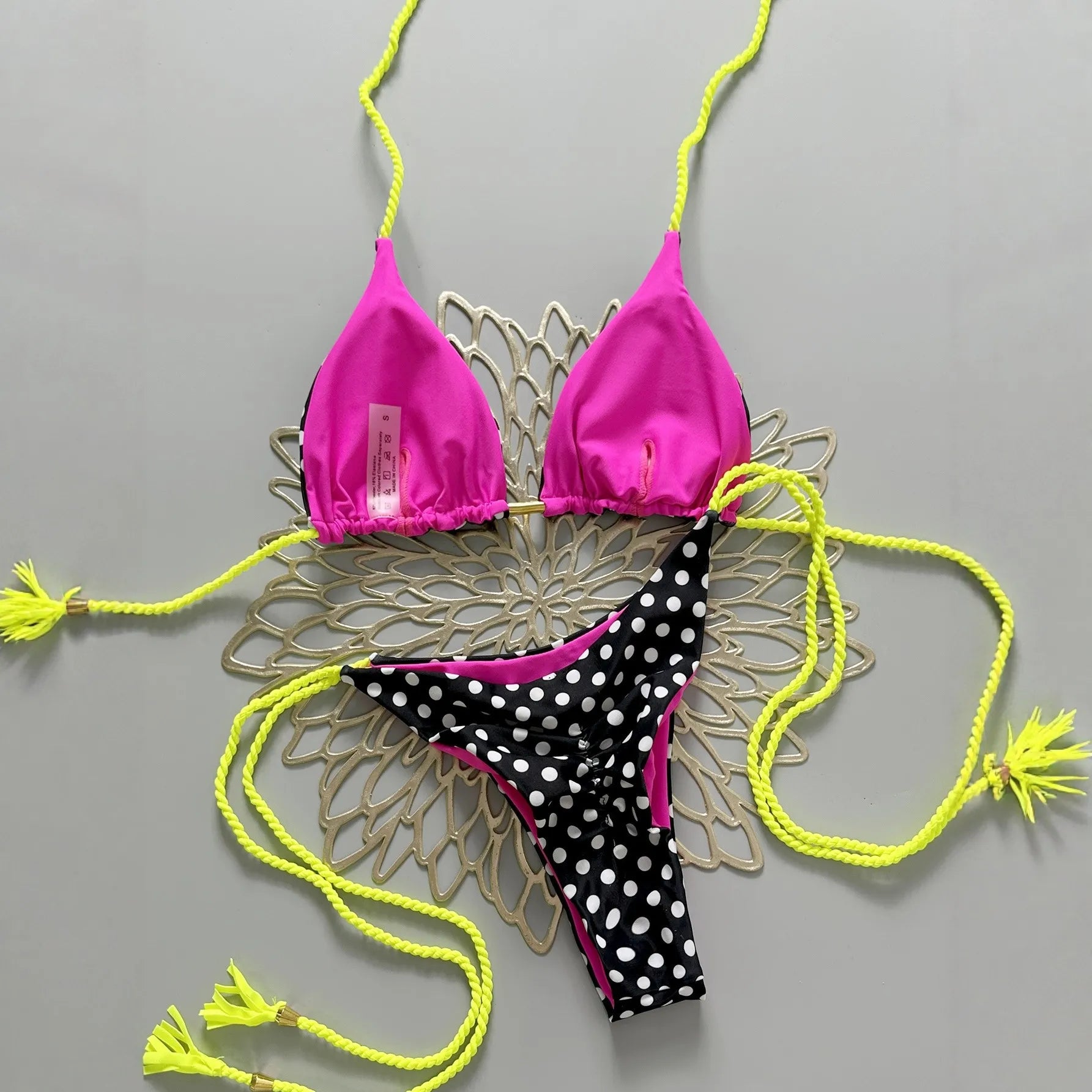 Micro Bikinis 2026 Women's Polka Dots Print Bathing Suit Halter Triangle Tie Side with String Bikini Sets Two Piece Swimsuit