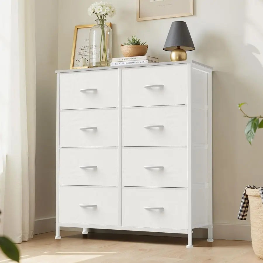 Dresser for Bedroom with 8 Drawers, AntiTip Tall Fabric Chests Storage Organizer Tower Furniture with Wooden Top Metal Frame fo