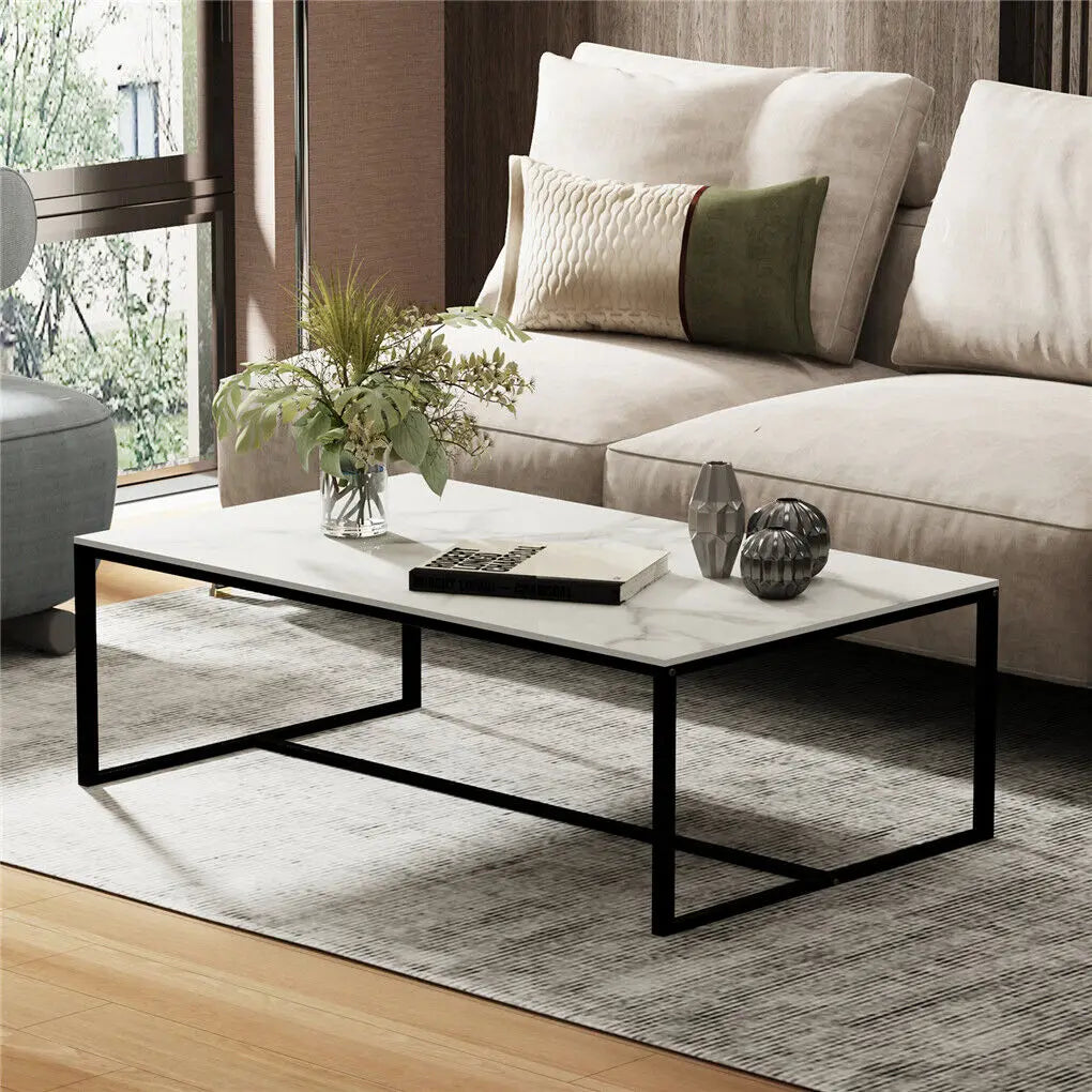 LUVODI Rectangle Living Room Coffee Table Sofa Side Table with White Black Grey Marble Tabletop