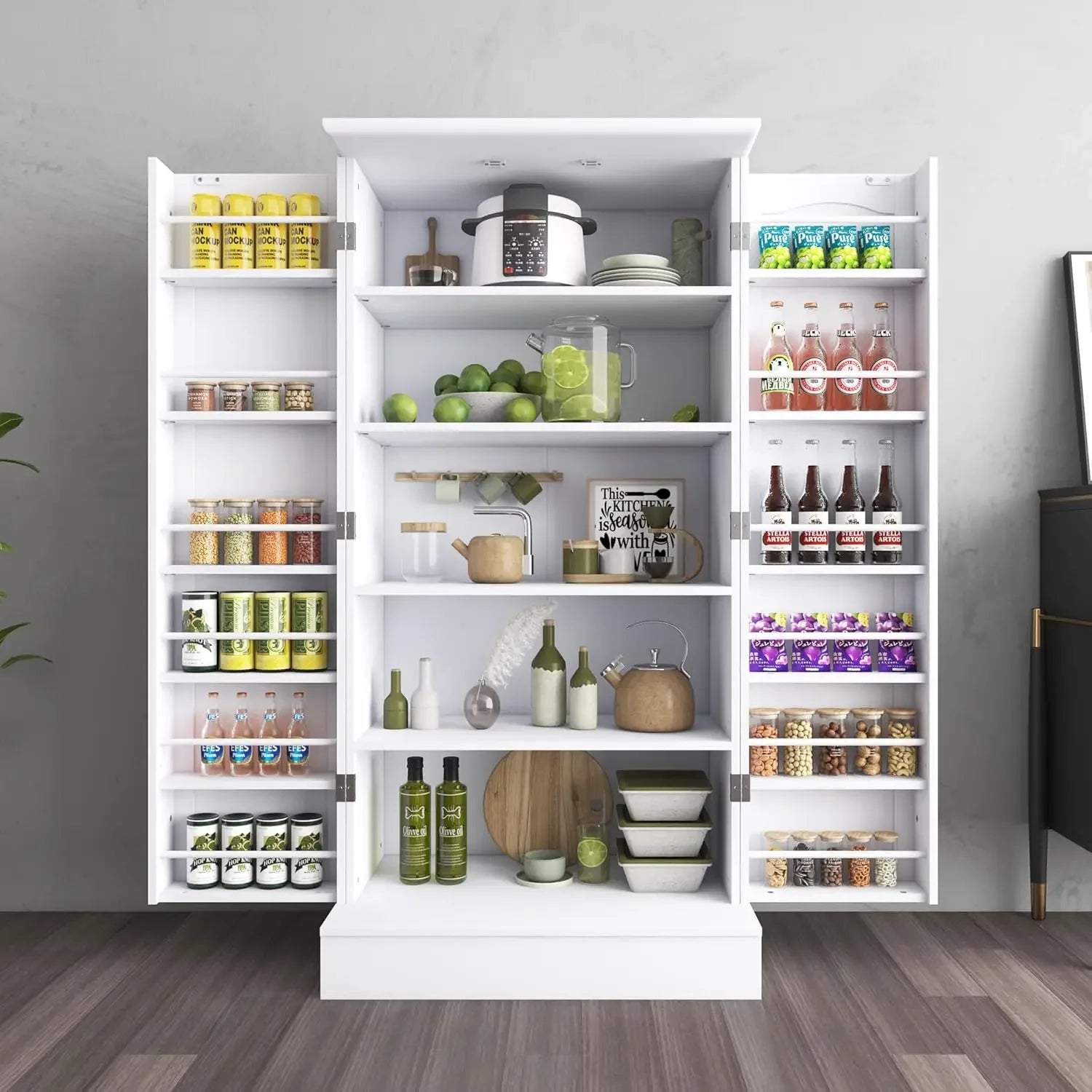 Kitchen Pantry Cabinet, Pantry Storage Cabinet with Adjustable Shelves and Drawer, Sideboard Buffet Cupboards/ Storage Shelf
