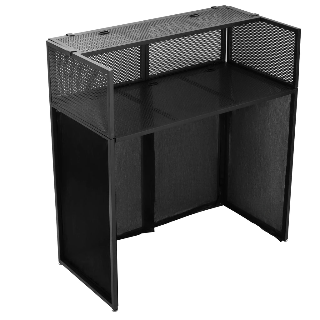 Portable DJ Booth Stand with Metal Frame, Height Adjustable Foldable DJ Table Rack with Black and White Scrims, Carrying Bag