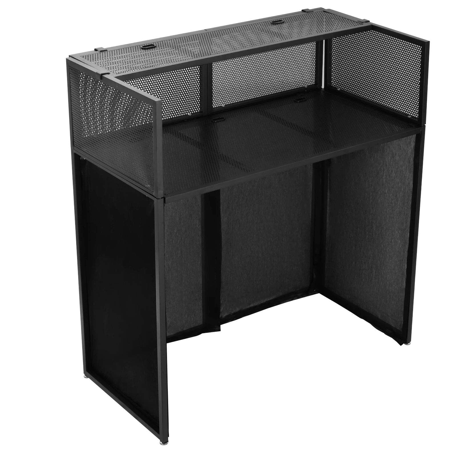 Portable DJ Booth Stand with Metal Frame, Height Adjustable Foldable DJ Table Rack with Black and White Scrims, Carrying Bag