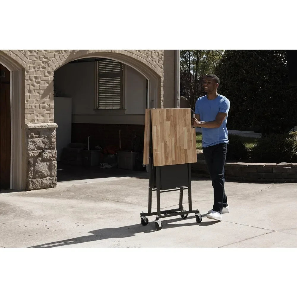 Smart-Fold Butcher Block Portable Workbench / Folding Utility Table Hardwood Top, 700LB Total Weight Capacity, Locking