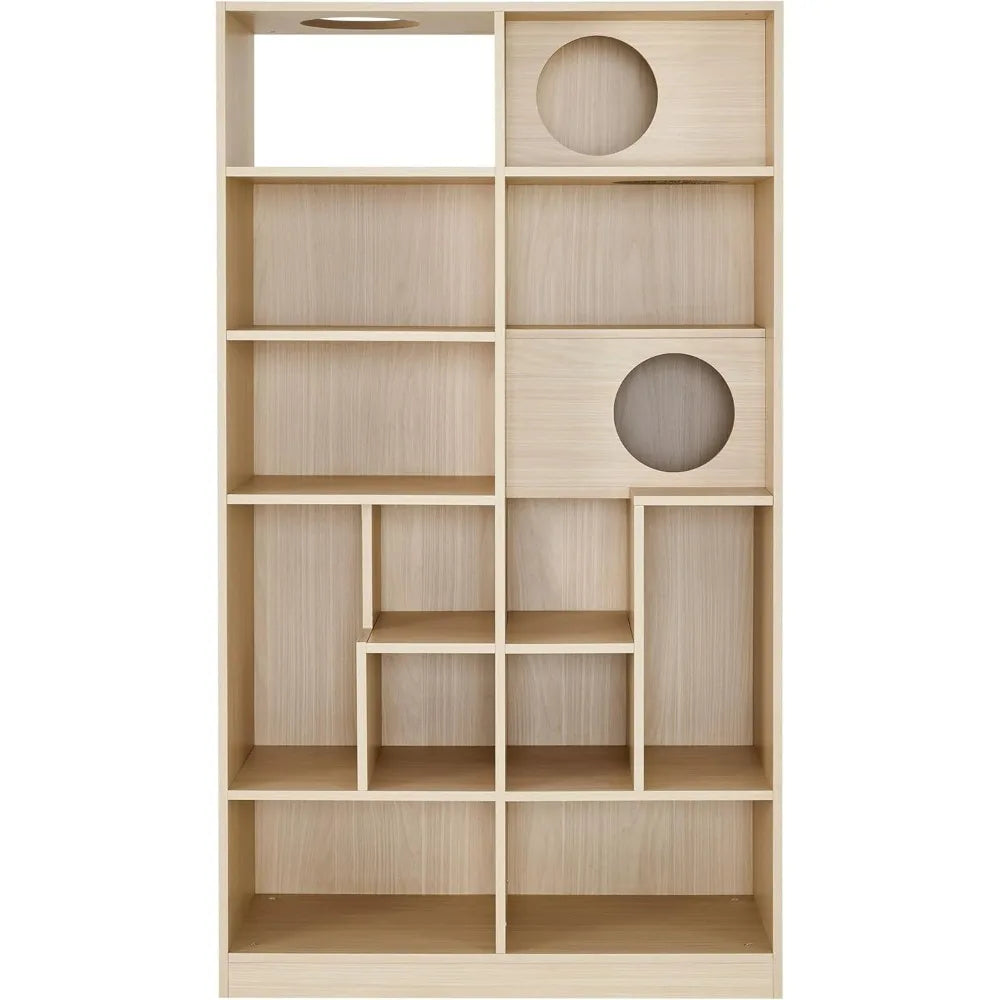 5-Tier Pet-Themed Bookshelf: Stylish Furniture with Cat-Friendly Tree Shelves and Round Hollow Door