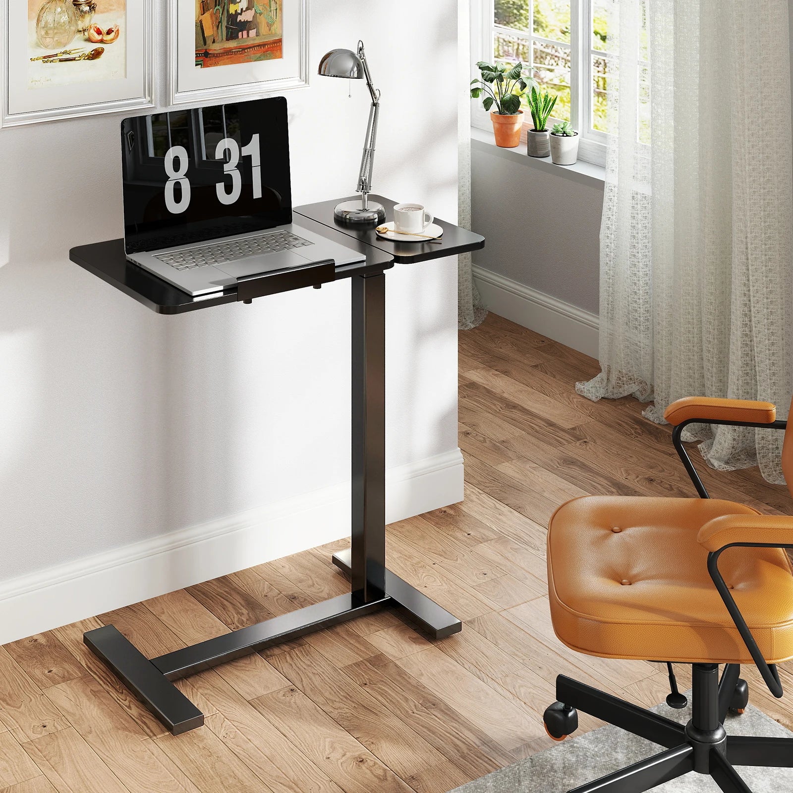 Overbed Bedside Flip Lap Desk with Wheels and Tilt Top Adjustable Height Home Use Bed Table Mobile Standing Desk For Bedroom