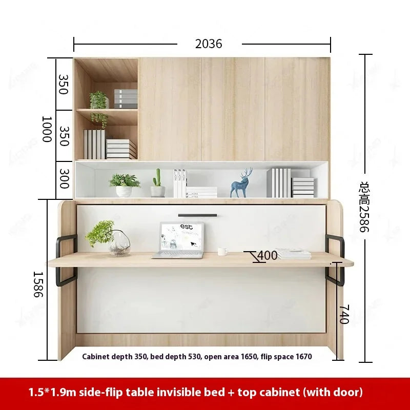 Multifunctional Invisible Desk Bed Bookcase Rotary Rollover Bed Wardrobe Integrated  Murphy Bed Bedroom Set Furniture