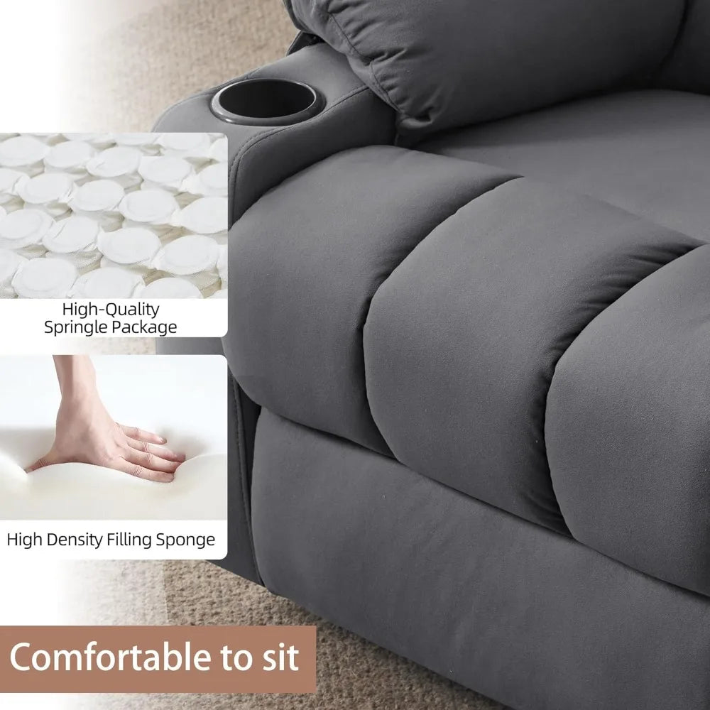 Adults Plush Swivel Recliner Chair: Oversized Manual Glider with Massage, Heat, and Cozy Fabric