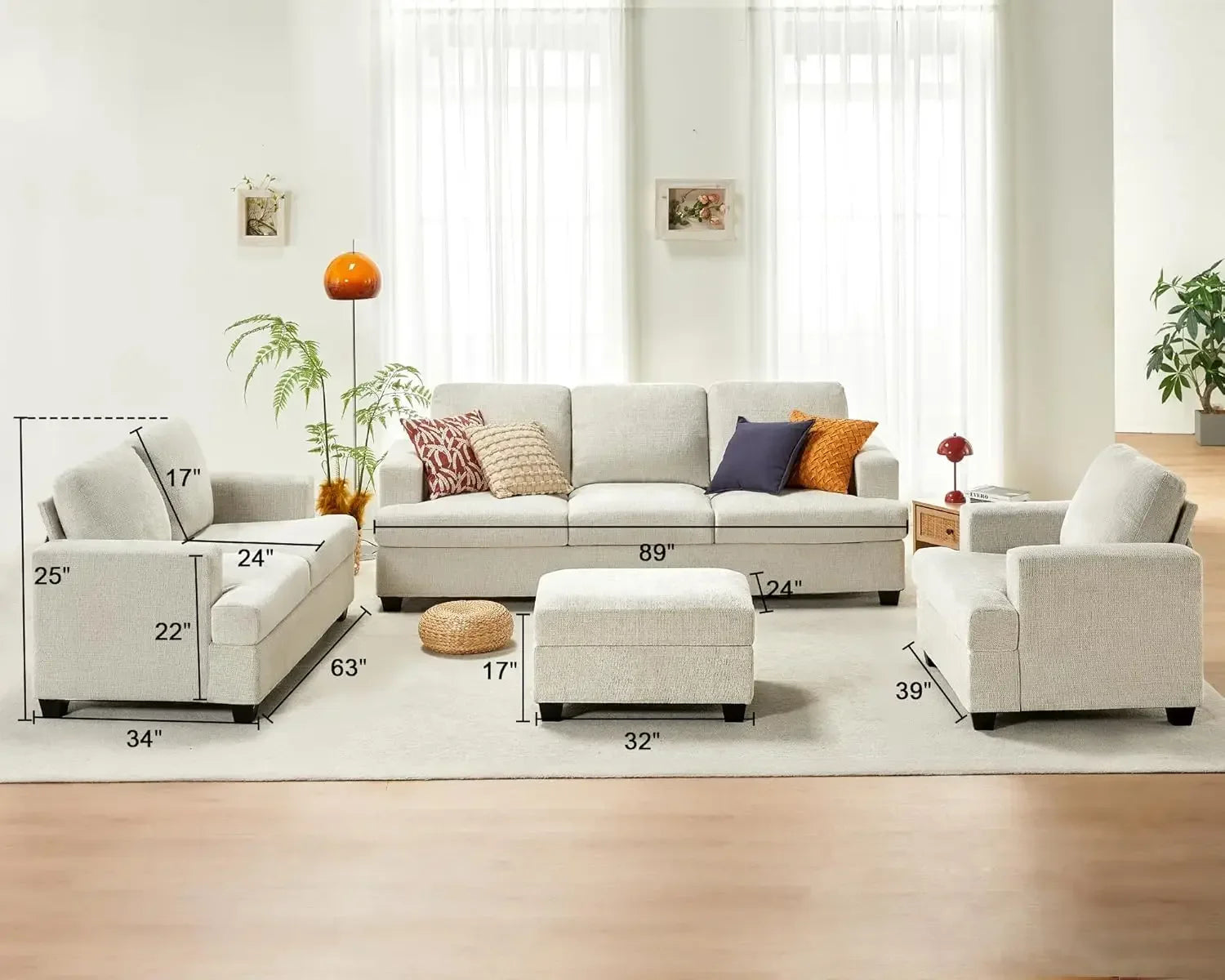Sofa, Modern Living Room Set with Extra Deep Seats, Comfy Sofa- Sofa Couch for Living Room ,Apartment, Lounge, Beige
