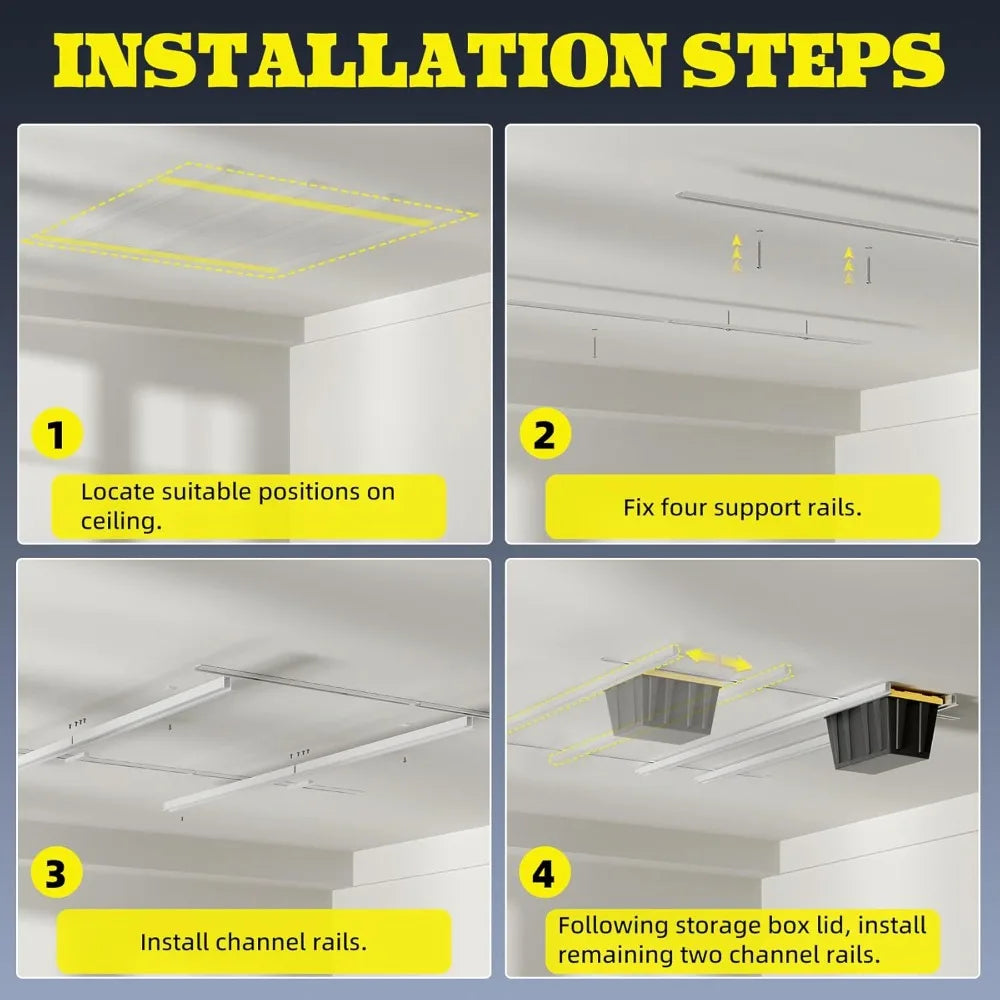 Extra Large Overhead Garage Storage Rack - Holds Up to 15 Tote Bins, 0.1-inch Thickened Heavy Alloy Steel, Ideal for Garage Tote