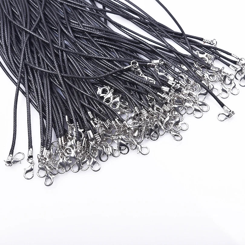 50/55/60cm Black Leather Rope Chain Necklace 10/20/30pcs/Lot Alloy Extended Chains Wax DIY Necklaces For Women Lobster Clasp