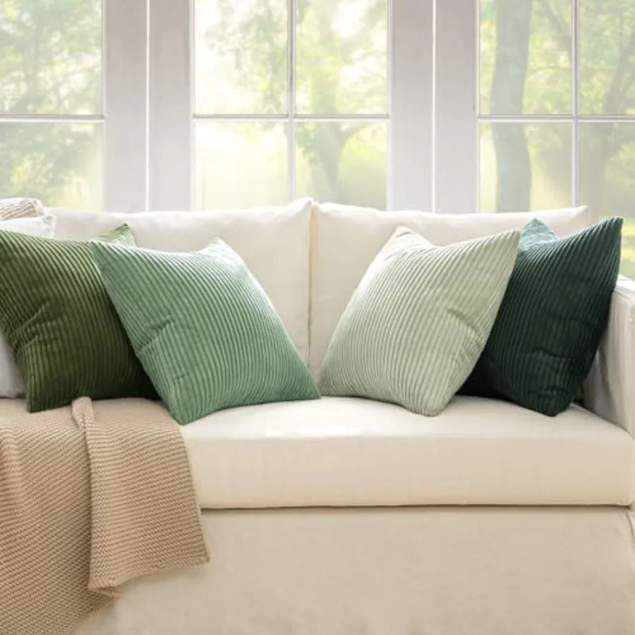 Boho Farmhouse Sage Green Throw Pillow Covers/ 18x18 Inch Set of 4 Modern Nordic Cushion Covers/ Soft Corduroy Spring Home Decor