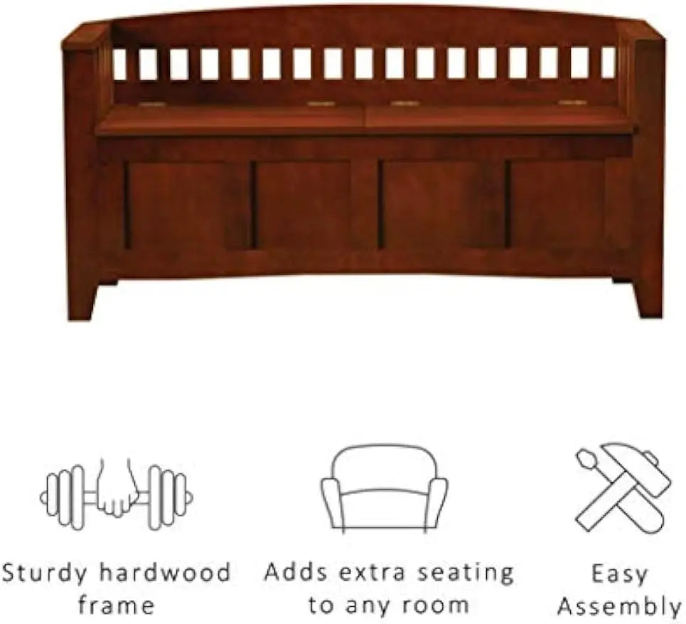 Home Decor Storage Bench with Short Split Seat Storage, Walnut