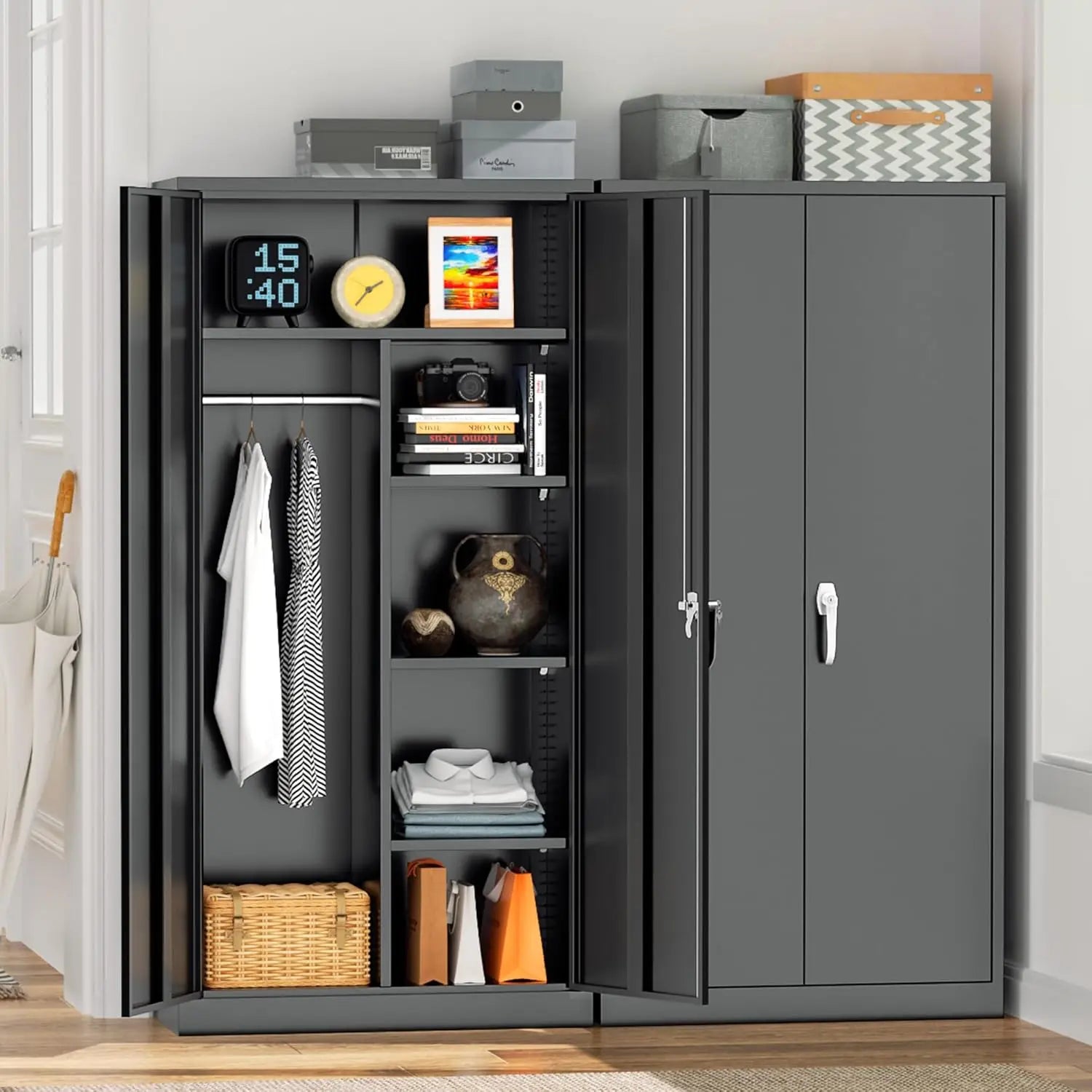 Tall Storage Cabinet with Lock Door,72" Locking Steel Storage Wardrobe Cabinet ,Employees Locker Closet, Clothing/ Coat- Steel