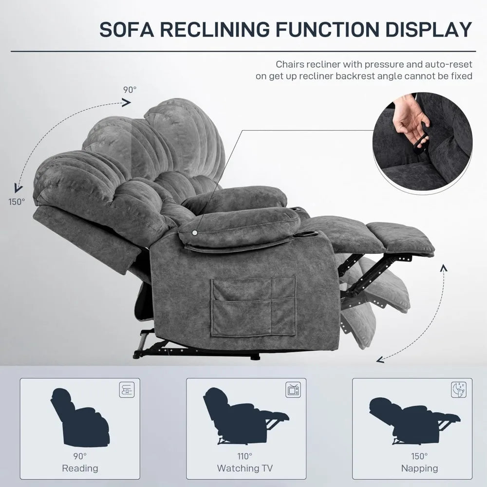 The New-Recliner Chair Modern Ergonomic Lounge Single Sofa Seat Living Room Gravity Recliners Foam Filling 2 Cup