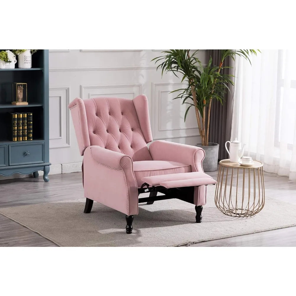 Velvet Tufted Push Back Arm Accent Chair/Recliner