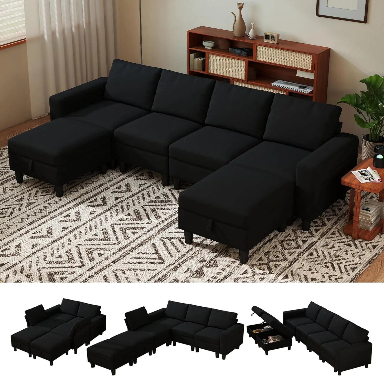 Modular Sectional Sofa, 110" Modular Couch with Storage & Adjustable Backrest, 6-Seat Convertible Sectional Couches