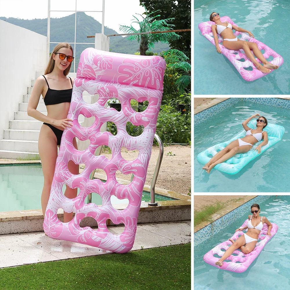 Inflatable Pool Float Lounger with Headrest Hammock Recliner Chair Portable Swimming Pool Air Mattress for Swimming Pool Party