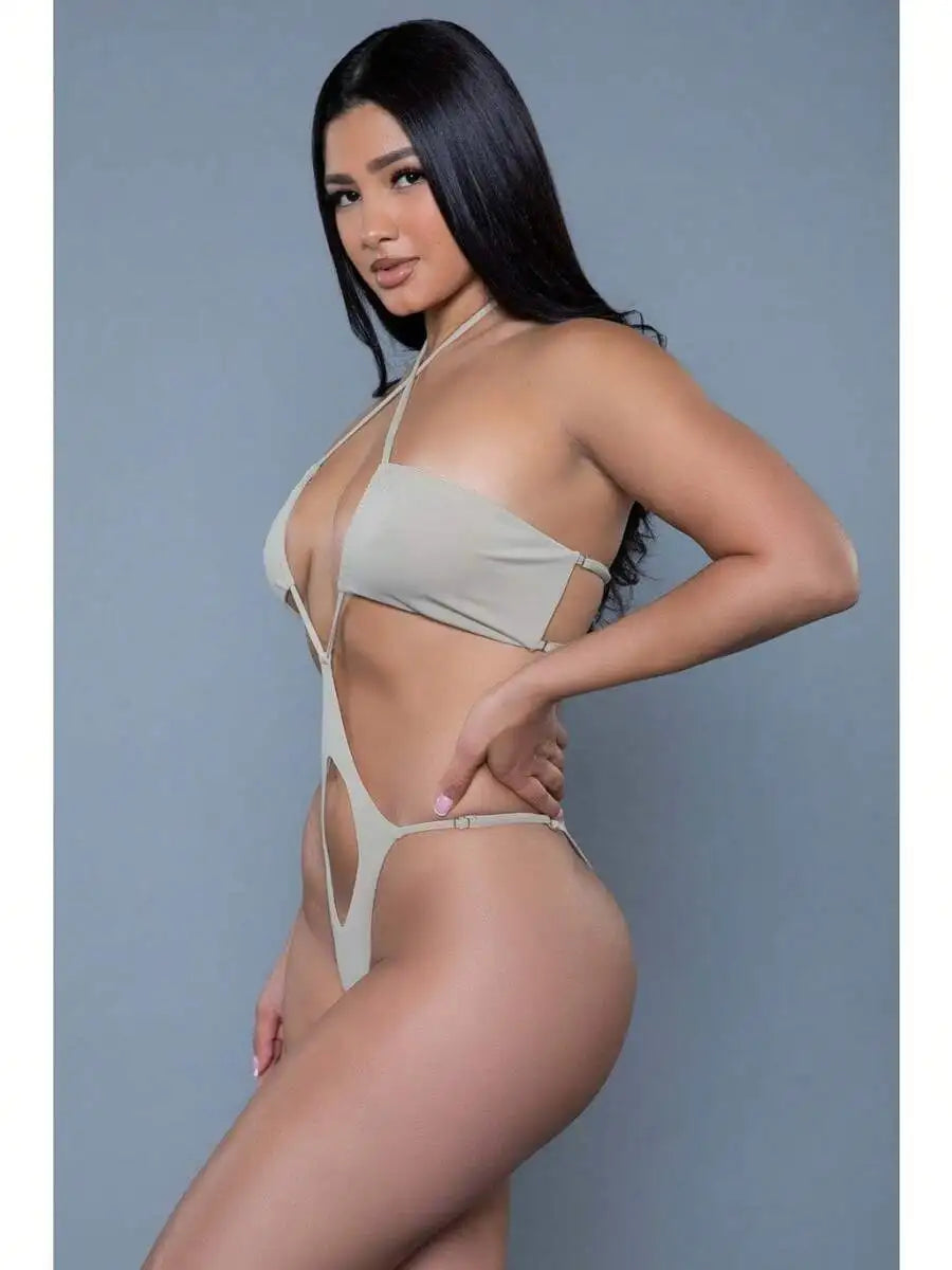 Womens One-Piece Swimsuit With Cutout And Strappy Halter Neck