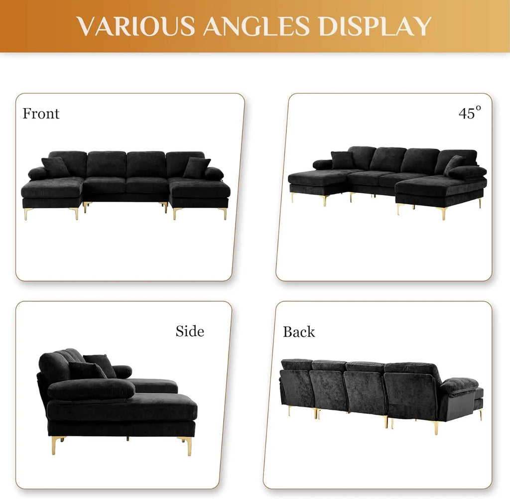 112" Cloud Sectional Sofa with Extra Deep Seat, U- Shaped Sectional Couches for Living Room 4 Seater Chenille Sofas & Couches Modern