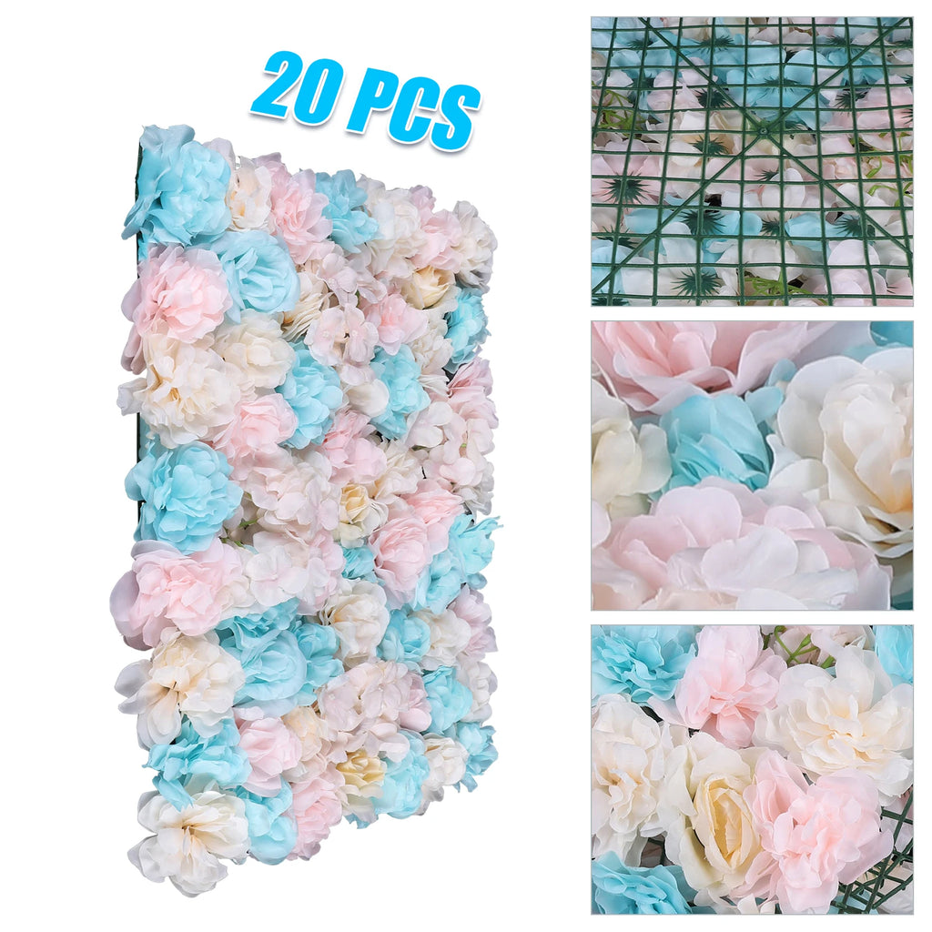 12Pcs Artificial Flower Wall Panels 60x40cm, 3D Realistic Silk Rose Hydrangea Dahlia Greenery Fence Decor for Balcony /Garden/ Indoor Outdoor, DIY Privacy Screen, No Watering Needed, Housewarming Gift