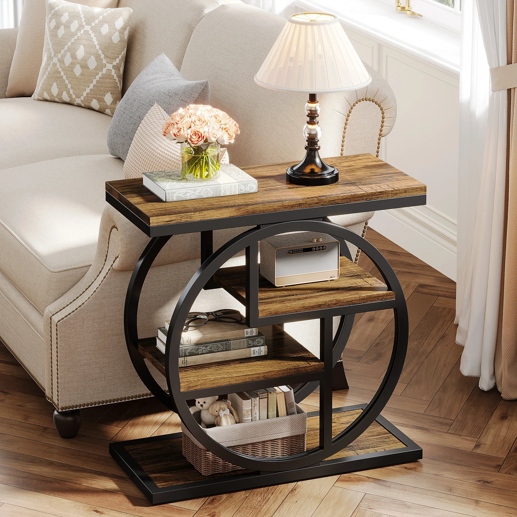 End Table for Living Room and Bedroom, 4-Tier Narrow Side Table with Storage Shelves