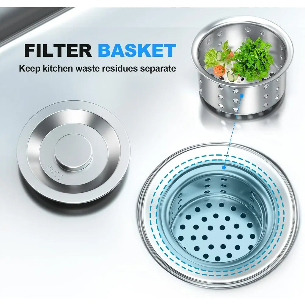 Stainless Steel Freestanding Laundry Sink with Single Bowl, Hot/Cold Water Connections, Workbench, and Storage
