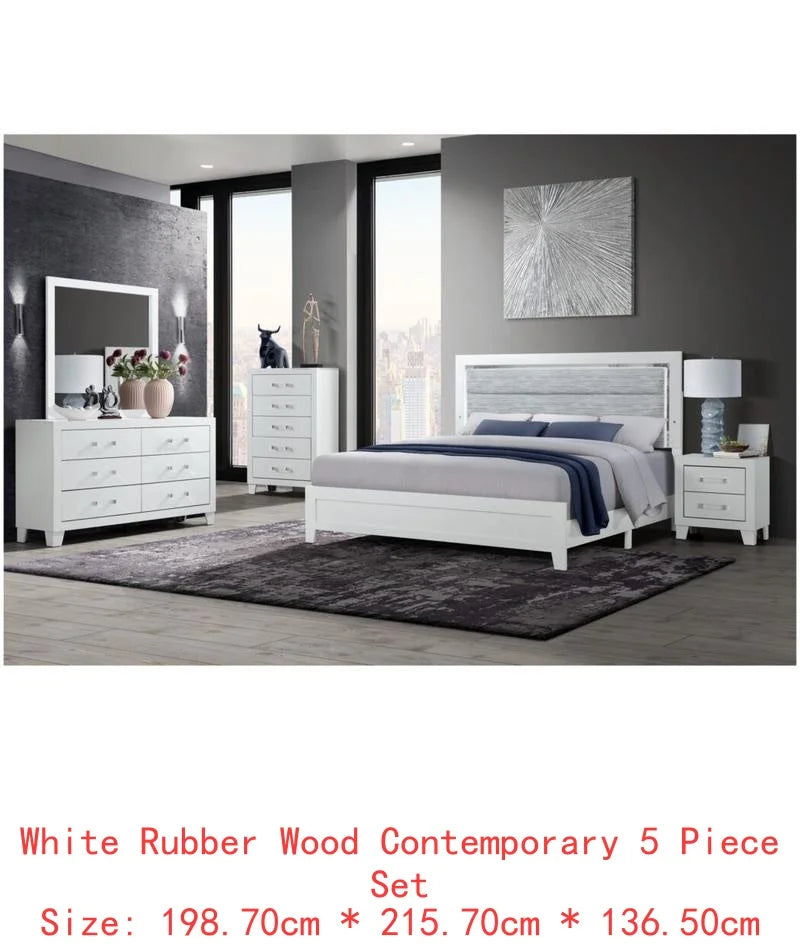 5PC White Full Bedroom Set with LED Lighting