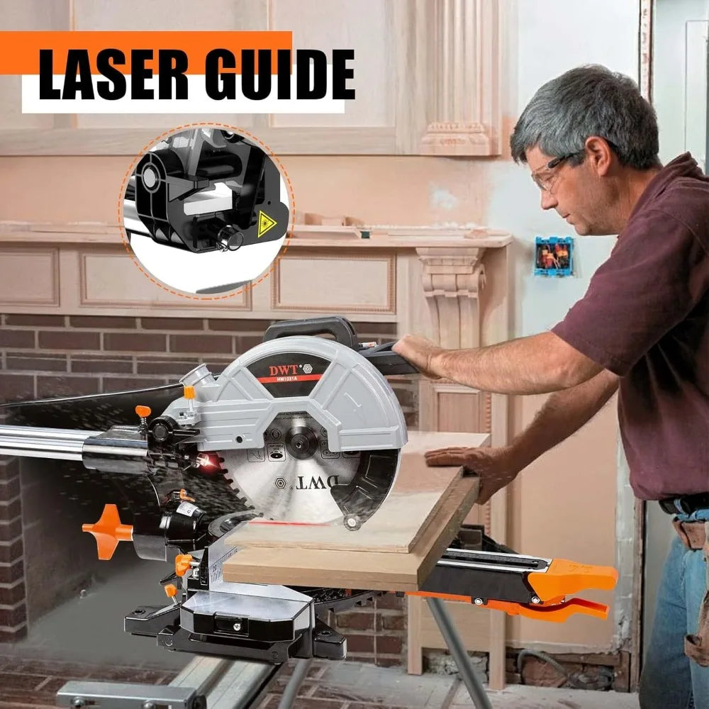 Sliding Compound Miter Saw with 3 Blades, 15A 10", Double Speed (4500 RPM & 3200 RPM), Bevel Cut (0°-45°) with Laser, Extension