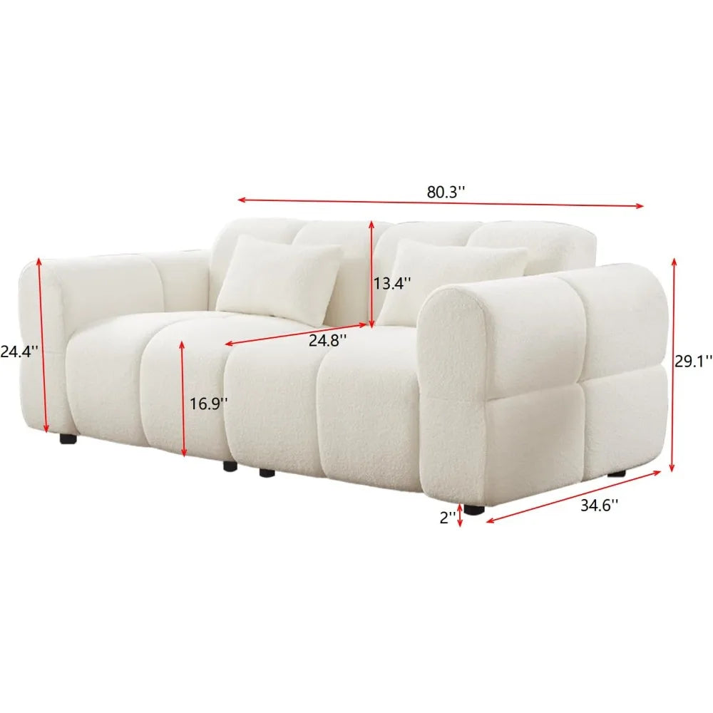 80" Upholstered 3-Seater Boucle Couch | Comfy Deep Seat Lambswool Cloud Sofa | Modern Oversized Loveseat for Living Room
