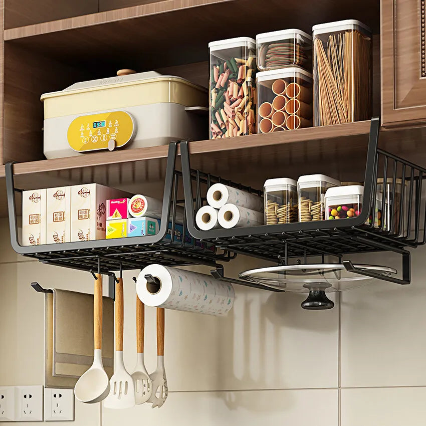 Kitchen Under Cabinet Basket Storage Shelf/ Tissue Cup Holder /Closet Desk Hanging Rack /Hollowed Pullout Drawer/ Sliding Basket